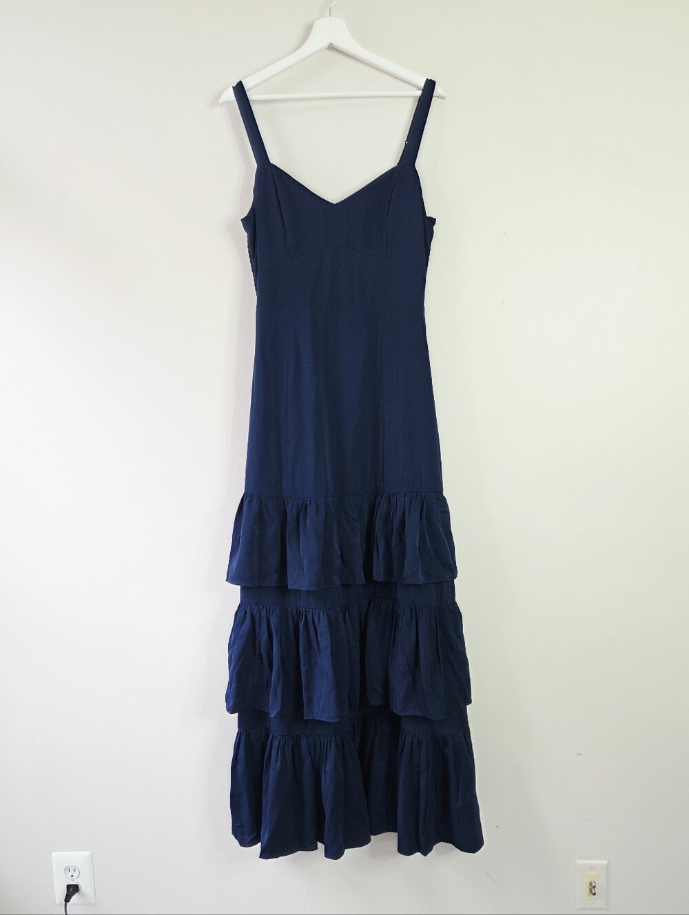 Abercrombie & Fitch Ruffled Tiered Maxi Dress Navy Medium Tall MT - Picture 3 of 8